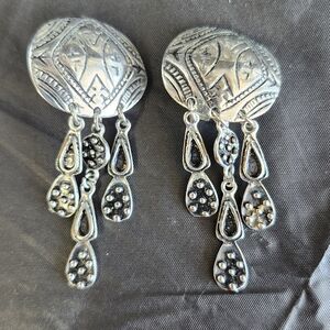 Silver Dangle Earrings with Black Accents